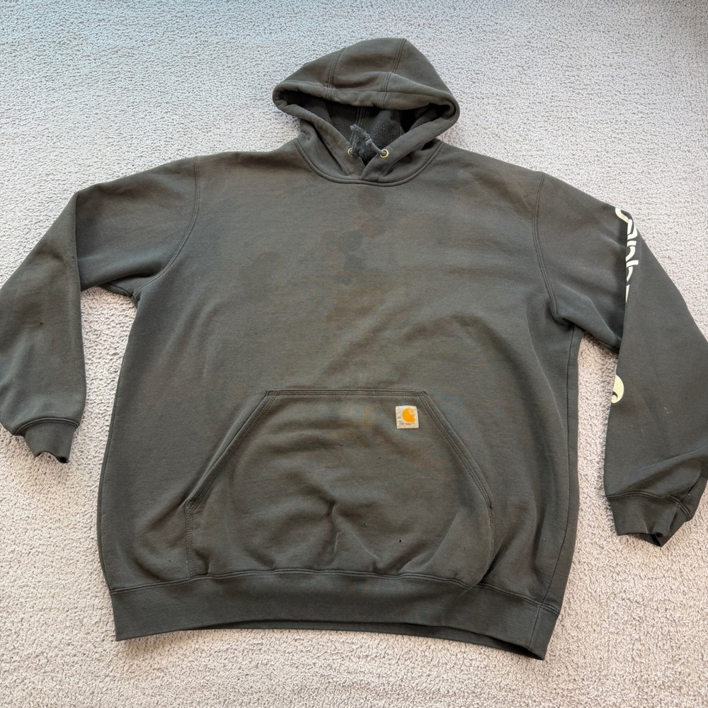 Carhartt Mens XL Original Fit Sleeve Logo Pullover Hoodie Charcoal Gray 2659